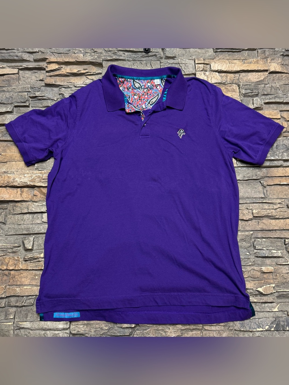 Robert Graham Polo Shirt Mens 2XL Purple Cotton Chest Logo Knit Short Sleeve